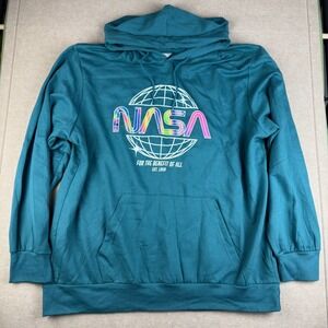 NASA Hoodie Unisex XL Teal Graphic Pullover Streetwear Space Logo